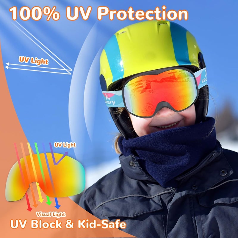Keary Kids Ski Goggles for 3-14 Snowboard Goggles Kids Toddler Boys Girls Youth Snow Goggles 100% UV Protection Anti-Fog - Image 3